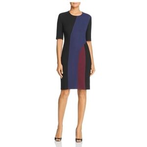 Hugo Boss Color Blocked Wool Blend Sheath Dress